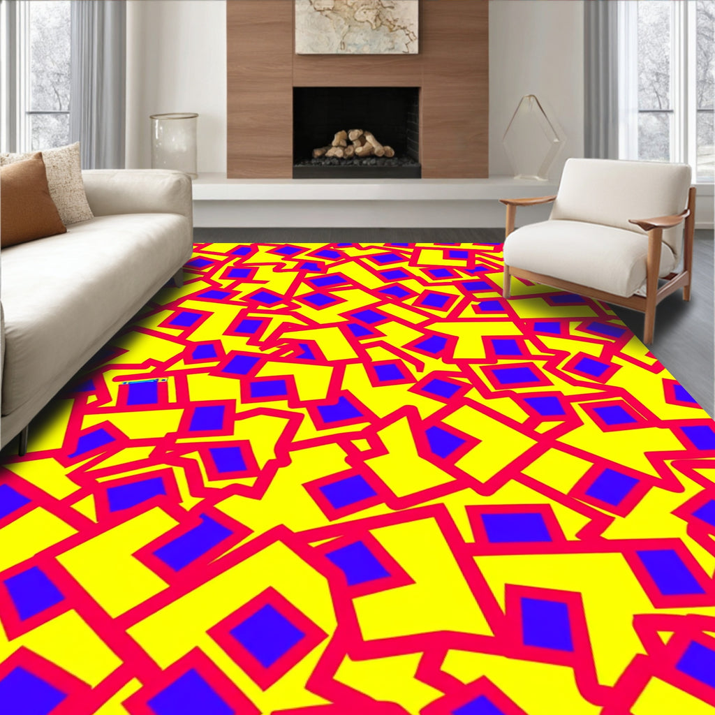Yellow Red Blue Geometric Jumble Rug