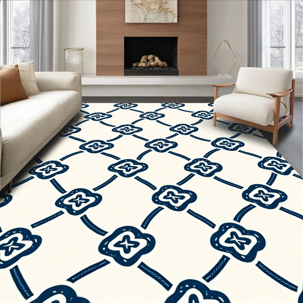 Navy Blue Quatrefoil Lattice Rug