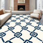 Navy Blue Quatrefoil Lattice Rug