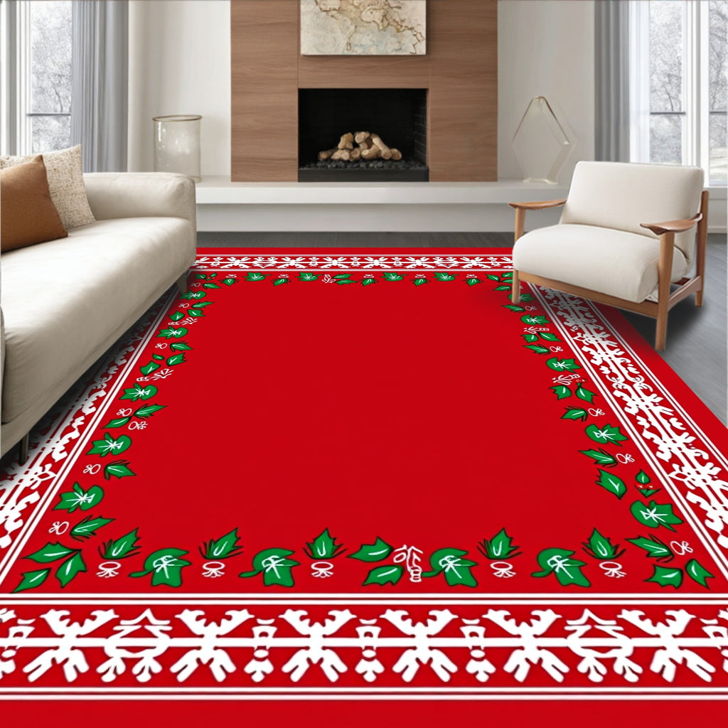 White Red Holly Border Rug