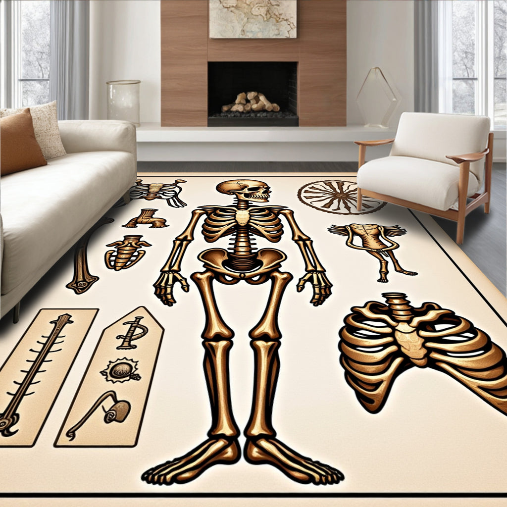 Antique Gold Anatomical Skeleton Display Rug