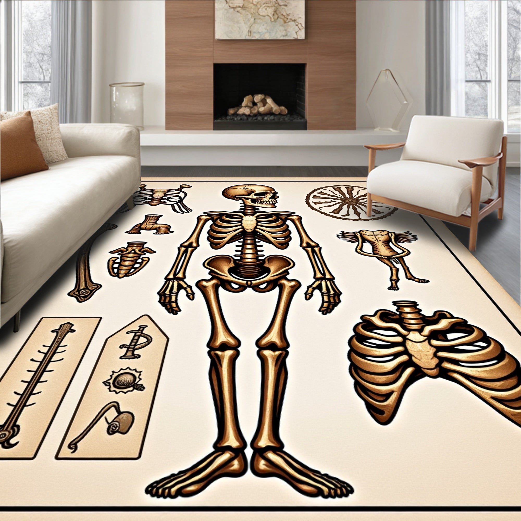 Antique Gold Anatomical Skeleton Display Rug