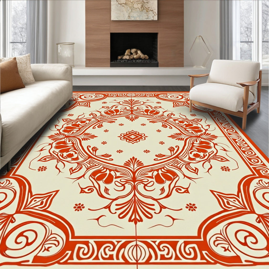 Crimson Floral Scroll Medallion Rug