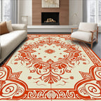 Crimson Floral Scroll Medallion Rug