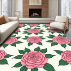 Pink Roses With Green Leaves Rug