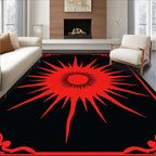 Bold Red Sunburst Scrollwork Rug