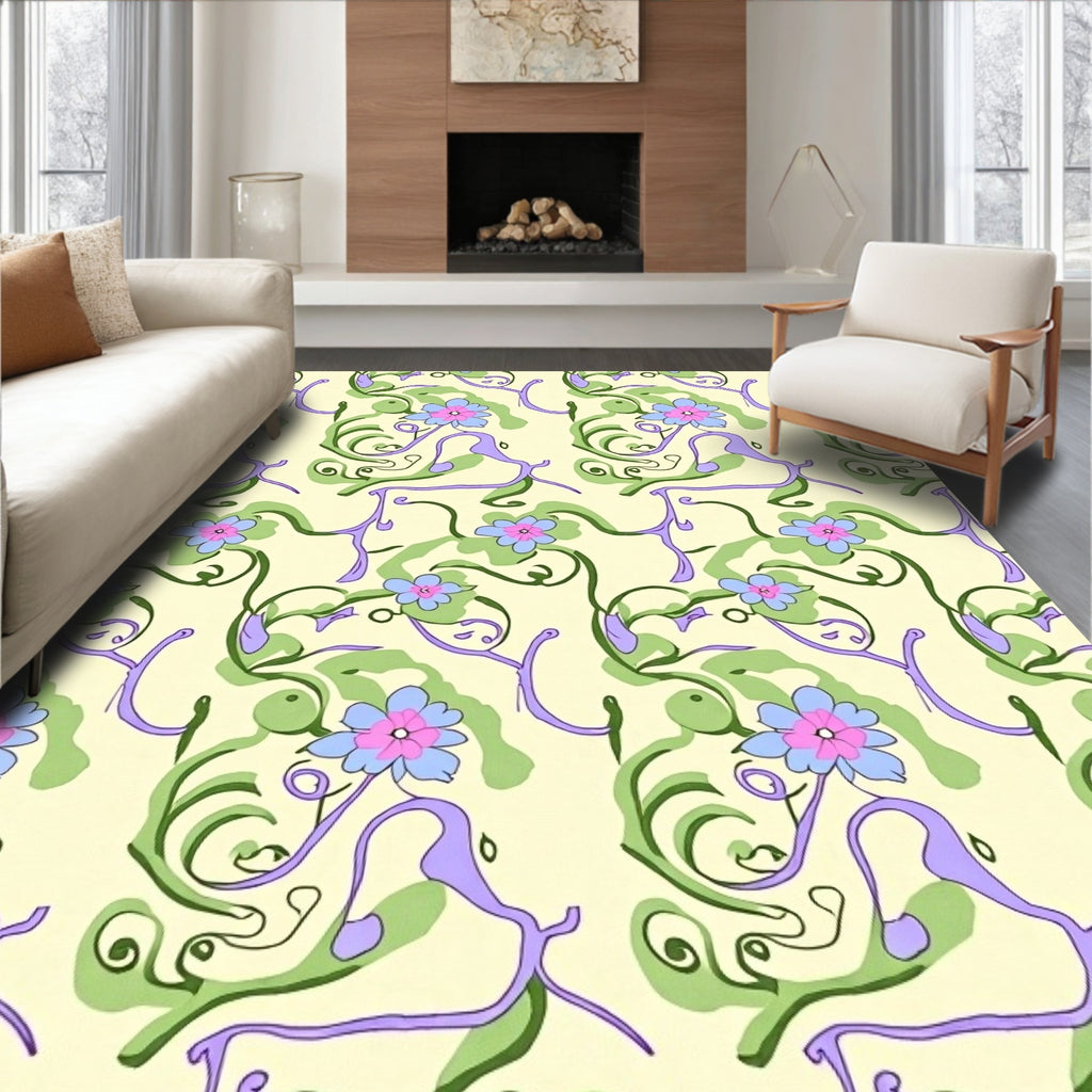 Pastel Floral Vine Swirl Rug