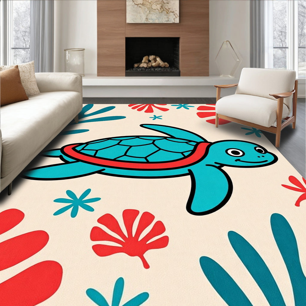 Aqua Turtle Ocean Coral Red Rug