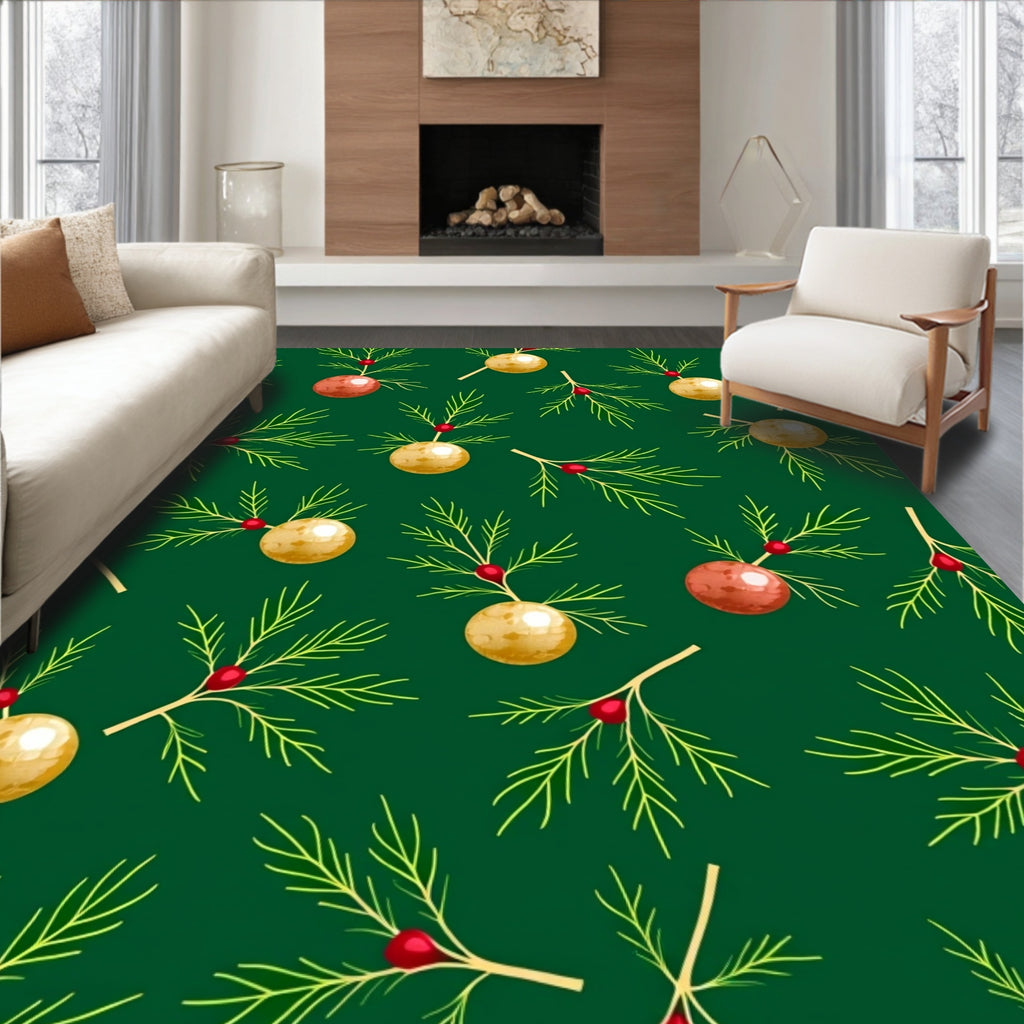 Holiday Pine Ornaments on Green Rug