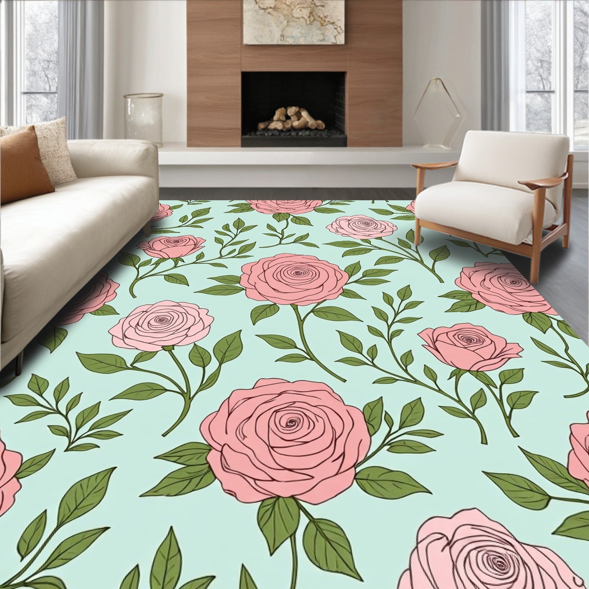 Soft Pink Rose Garden Swirls Rug