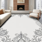Classic Black Swirling Floral Crest Rug
