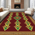 Maroon Emerald Geometric Diamond Medallion Rug