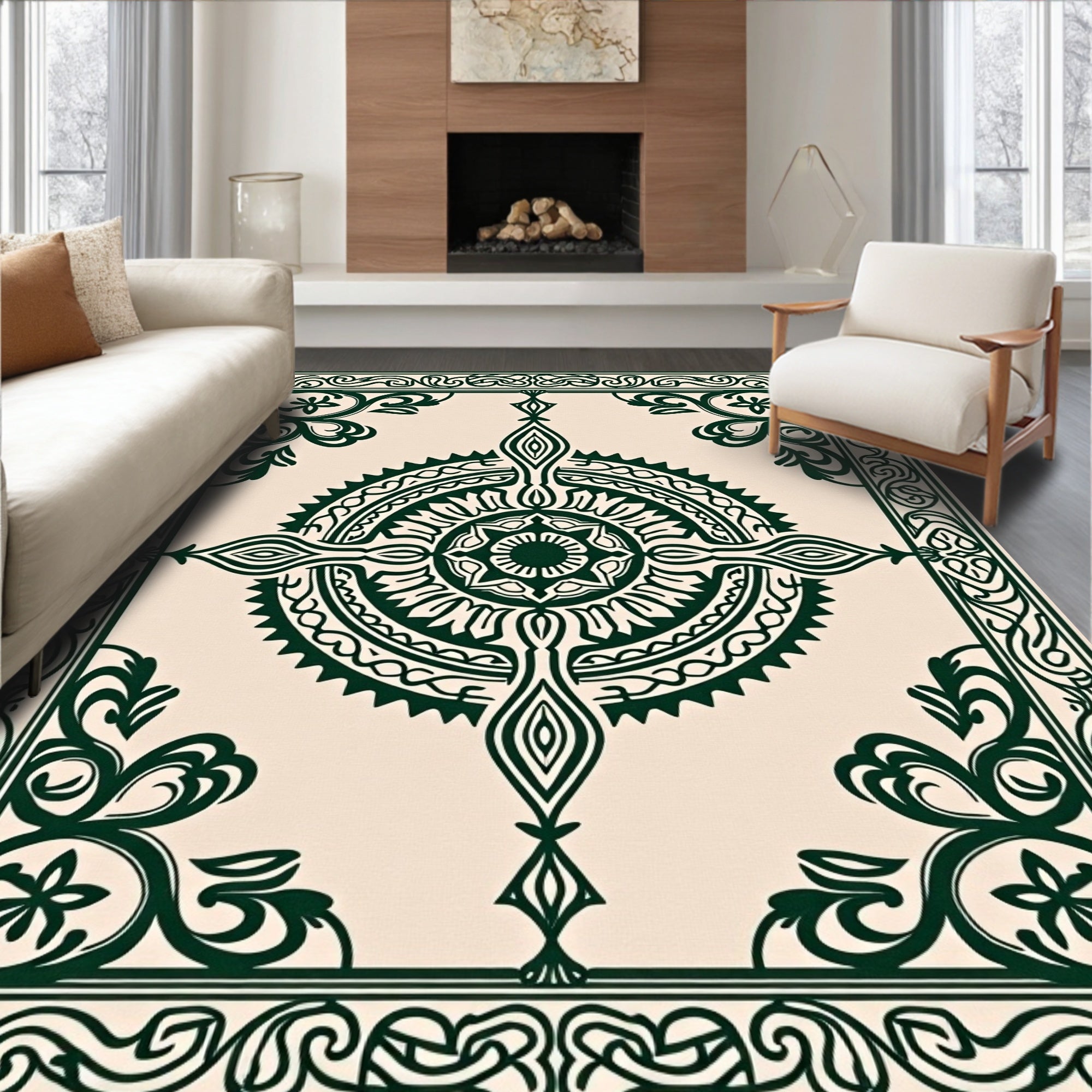 Dark Green Ornate Medallion Mandala Rug