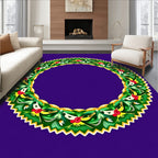 Vibrant Green Floral Wreath Round Rug