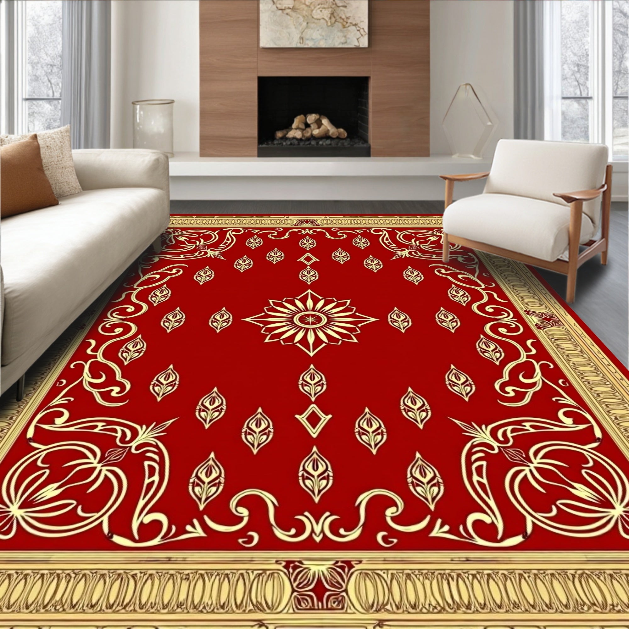 Crimson Gold Ornate Floral Medallion Rug