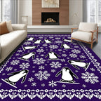 Purple Penguins Snowboarding Snowflake Border Rug