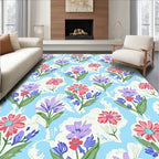 Springtime Floral Meadow Light Blue Rug