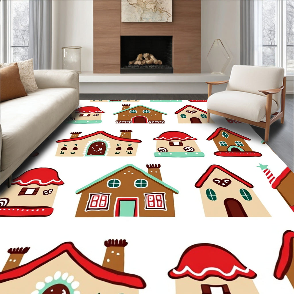 Gingerbread Houses Festive Holiday Collection Rug