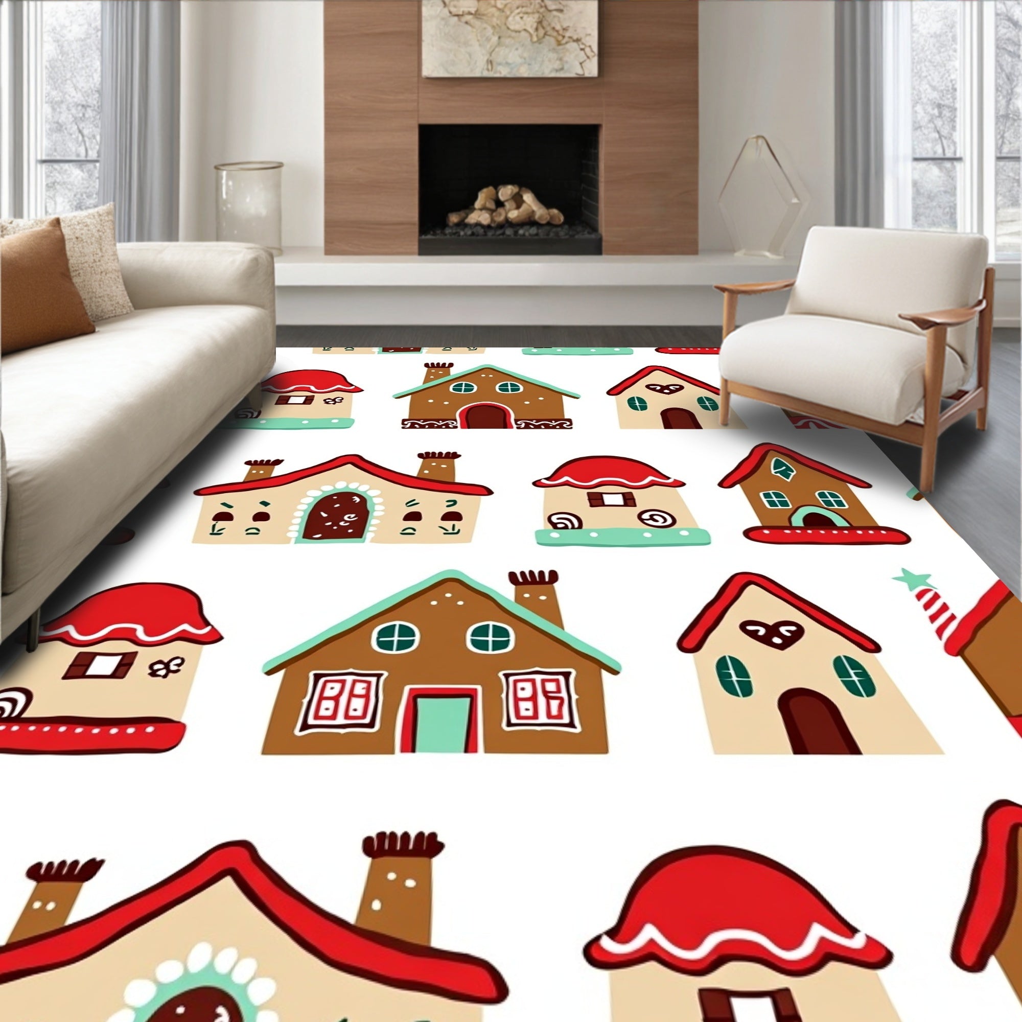 Gingerbread Houses Festive Holiday Collection Rug