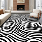 Black White Wavy Stripe Rug
