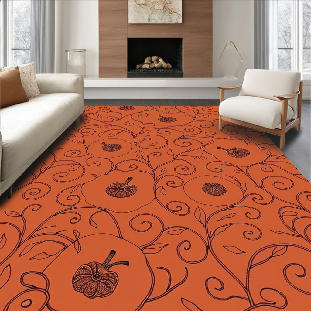 Rustic Pumpkin Vine Swirls Rug