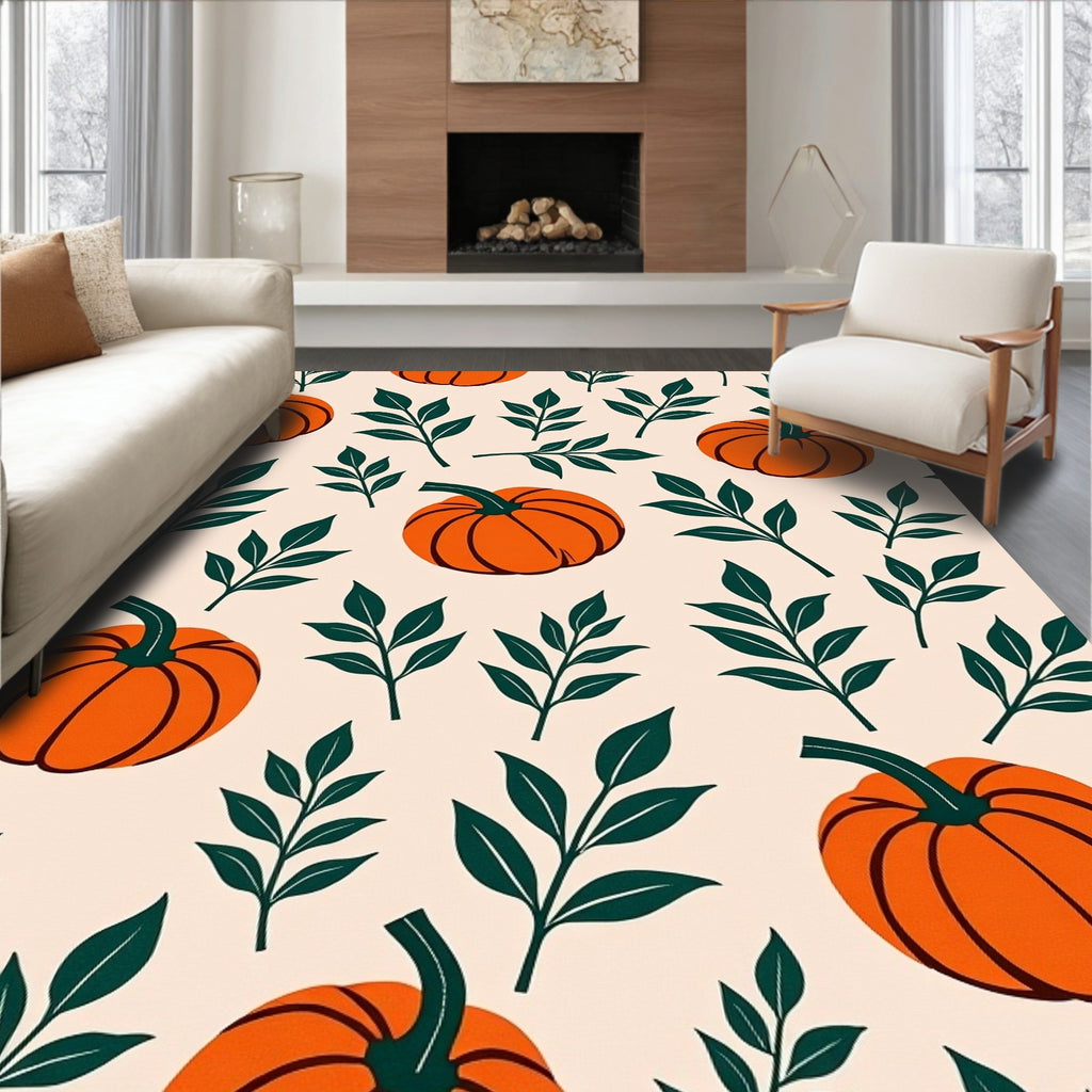 Orange Pumpkin Leafy Autumn Sprig Rug