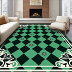 Seafoam Emerald Diamond Floral Corners Rug