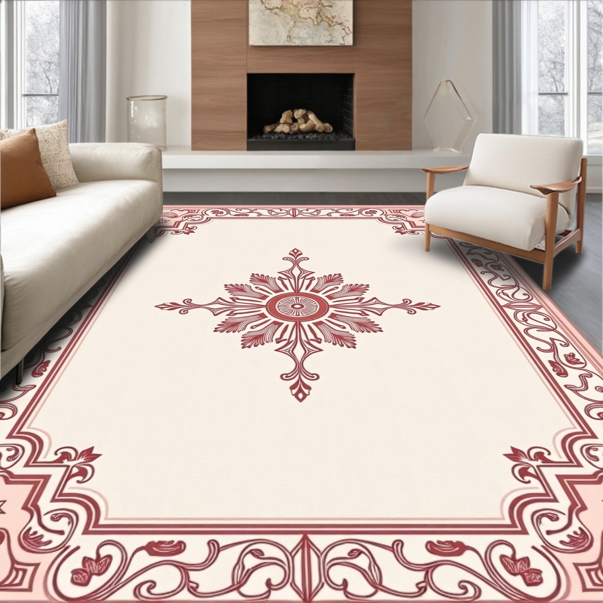 Crimson Floral Border Medallion Rug