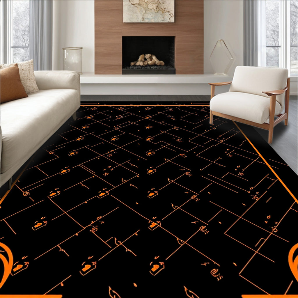 Orange Geometric Swirls Outline Rug