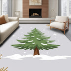 Whimsical Green Snow Covered Pine Tree Rug