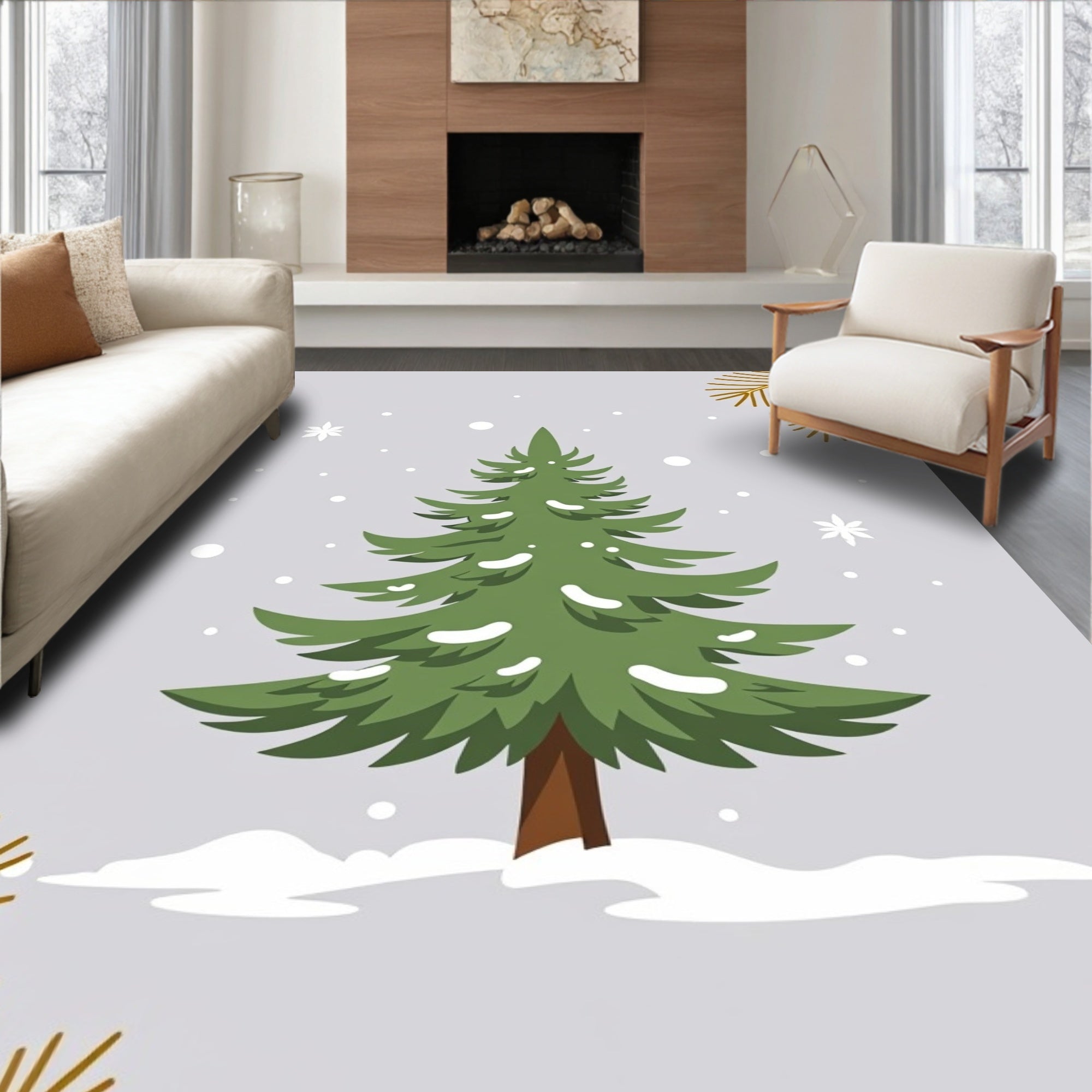 Whimsical Green Snow Covered Pine Tree Rug