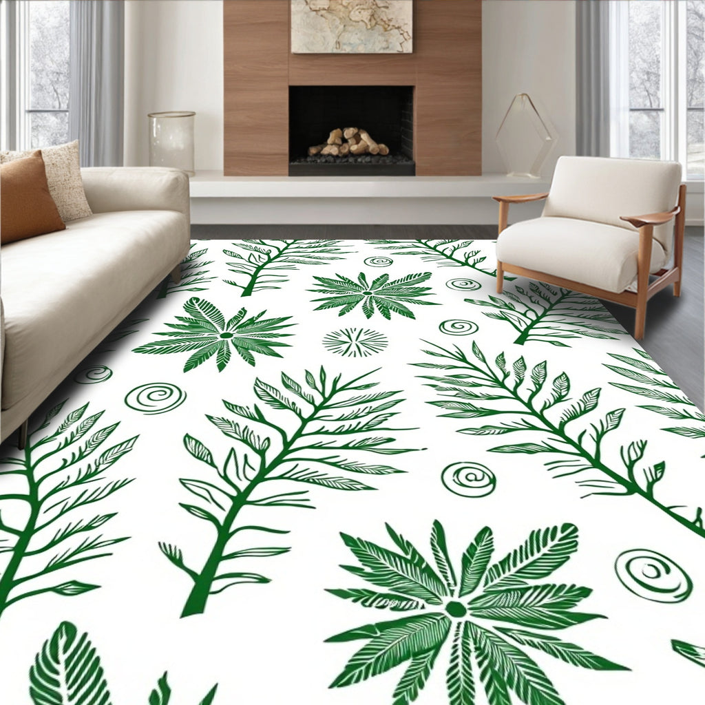 Green Foliage Botanical Swirl Rug
