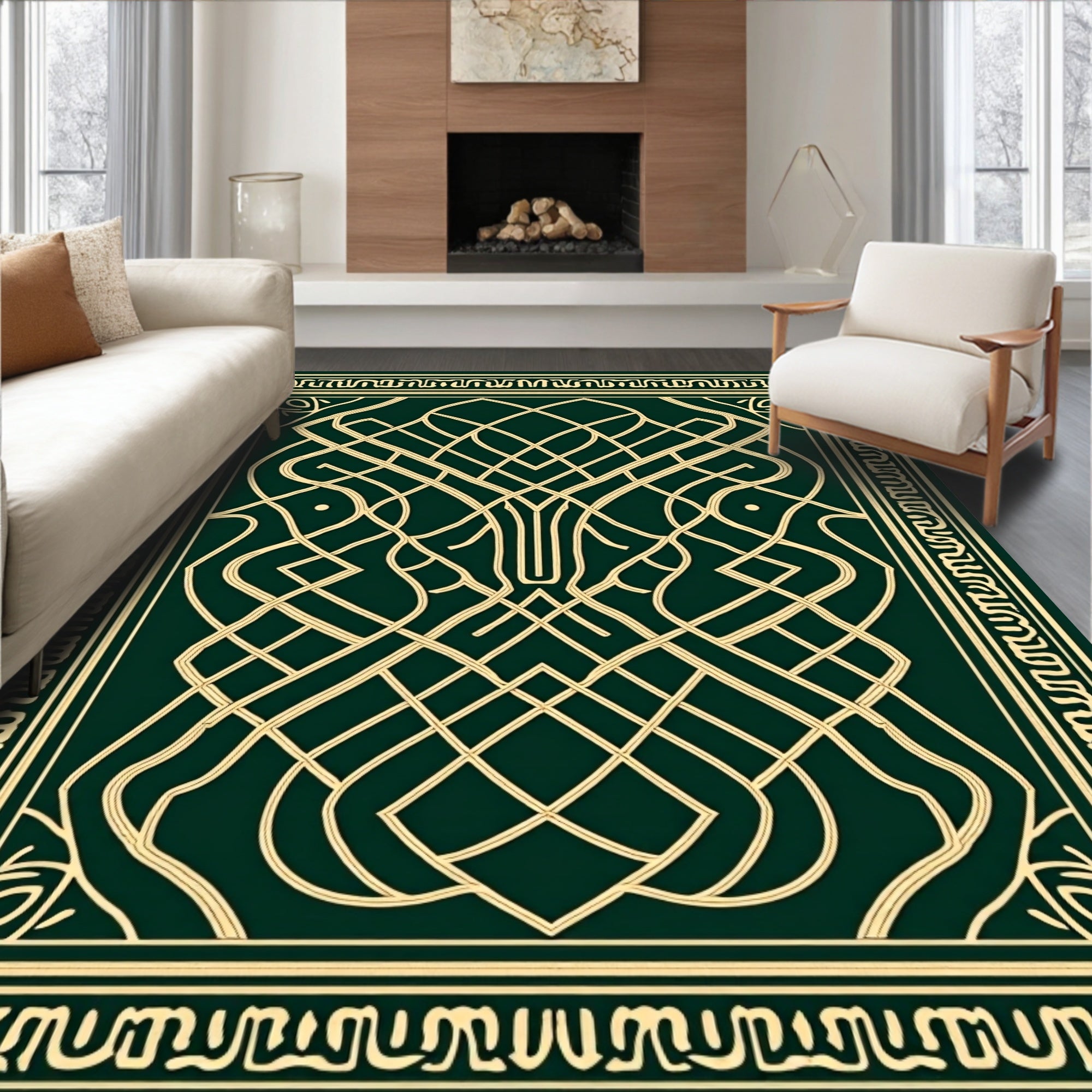 Celtic Knot Emerald Gold Intertwined Rug