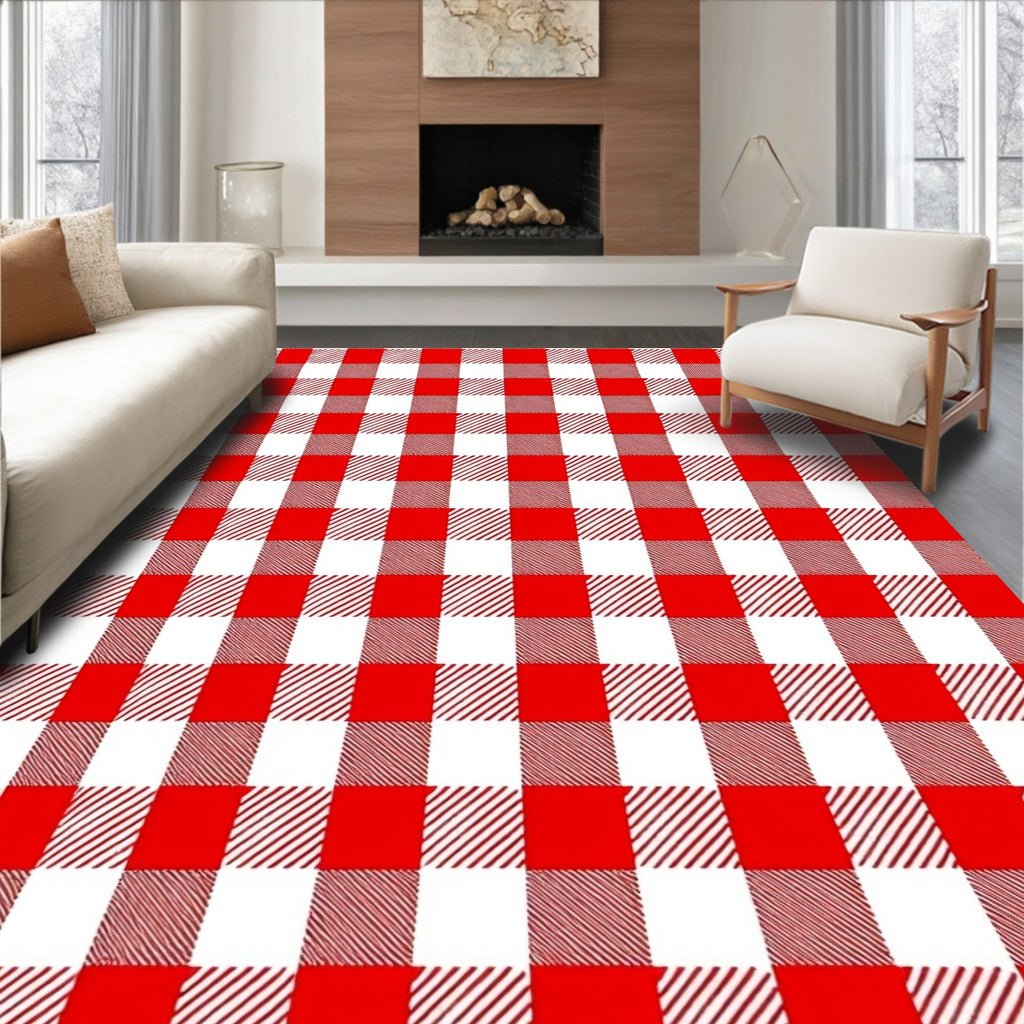 Classic Red White Gingham Check Rug