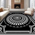 Black White Concentric Mandala Art Rug