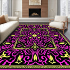 Vibrant Pink Yellow Floral Square Rug