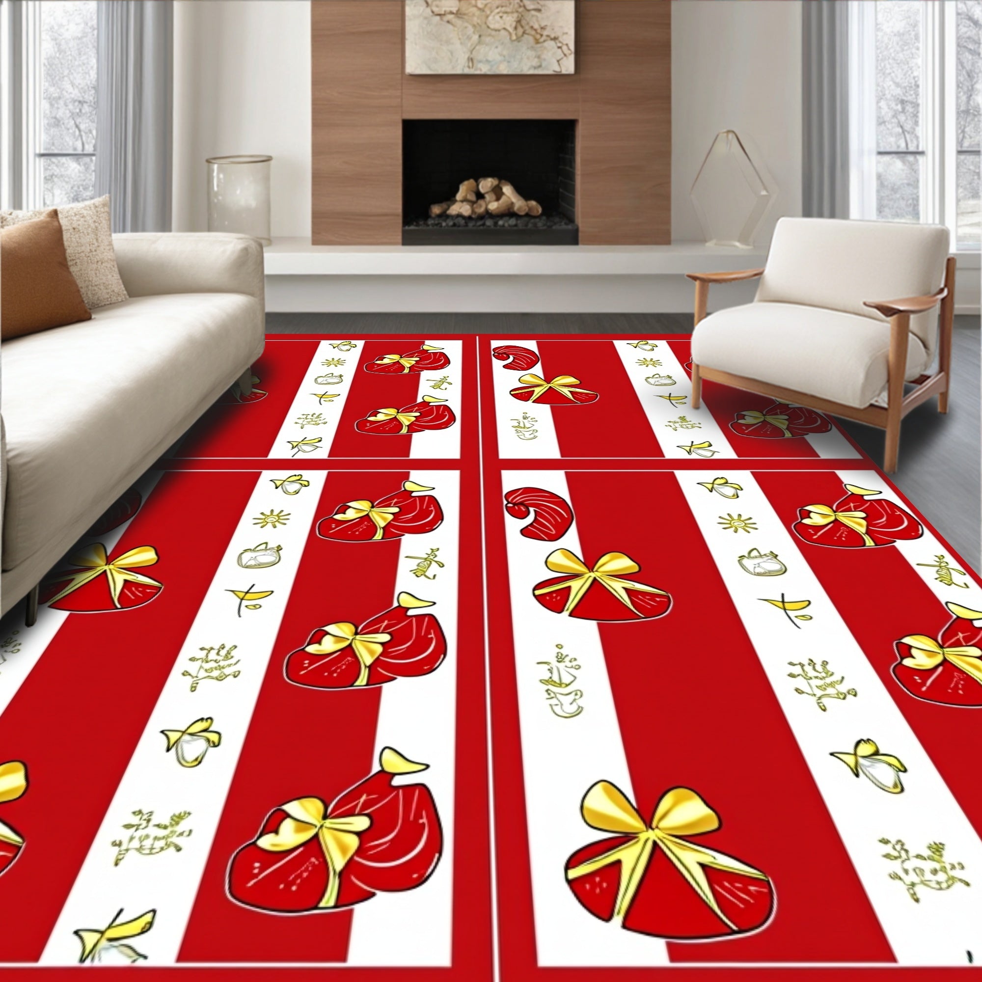 Red White Gold Gift Stripe Rug