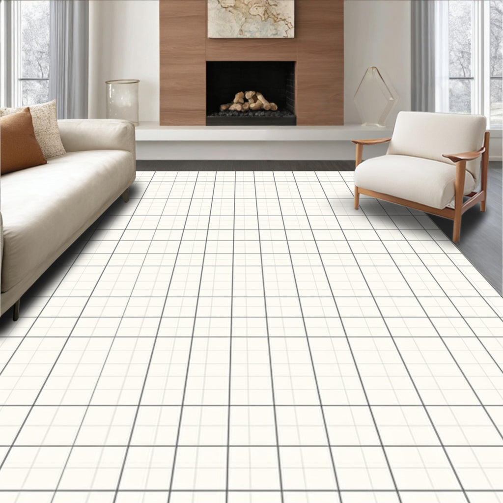 Minimalist Cream Grid Square Rug