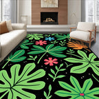 Tropical Jungle Leaf and Flower Array Rug