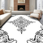 Ornate Black Scrollwork Quatrefoil Rug
