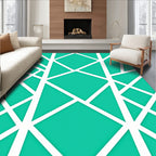 Bright Teal White Geometric Overlay Rug