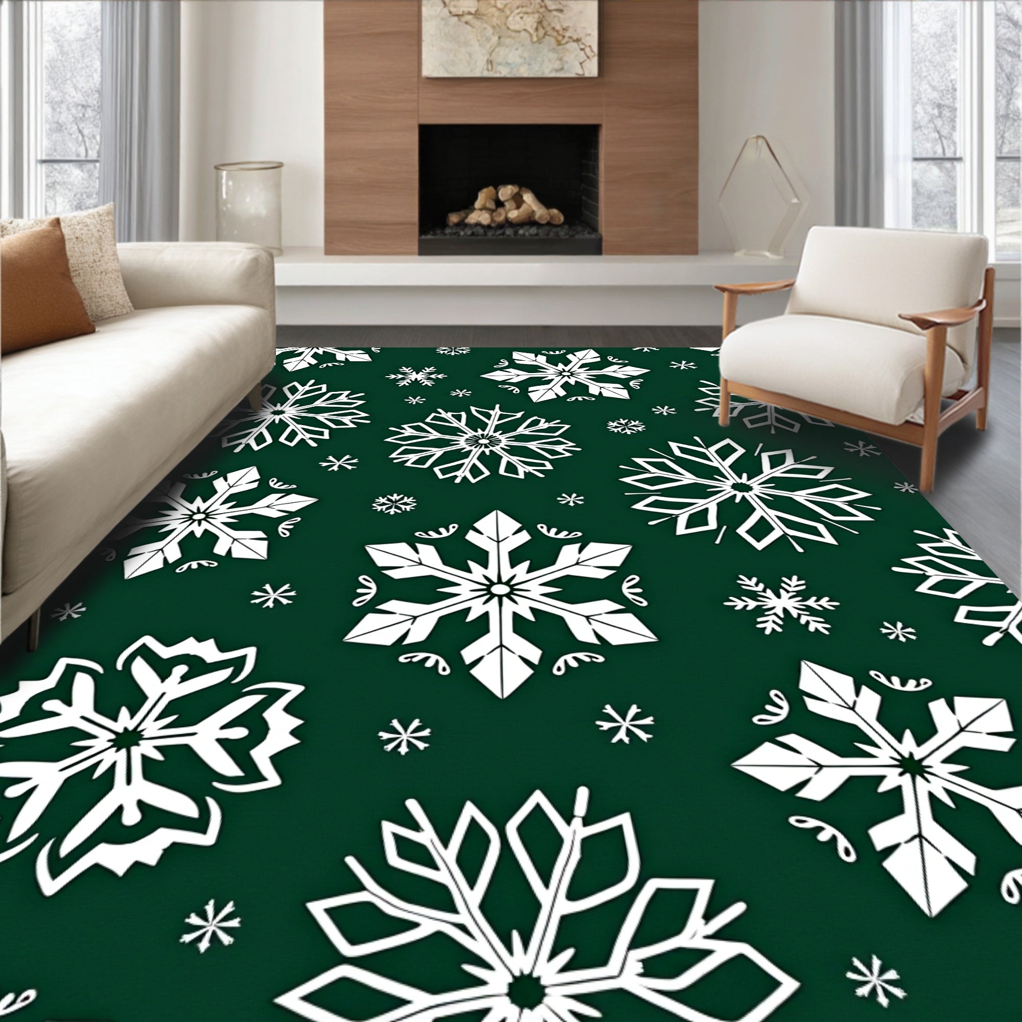 Winter White Snowflake Christmas Rug