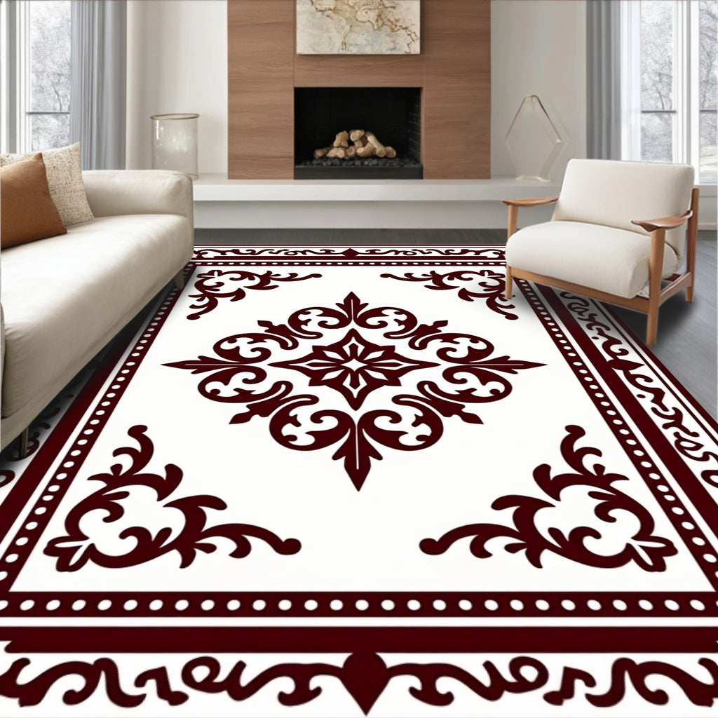 Rich Burgundy Floral Medallion Manor Rug