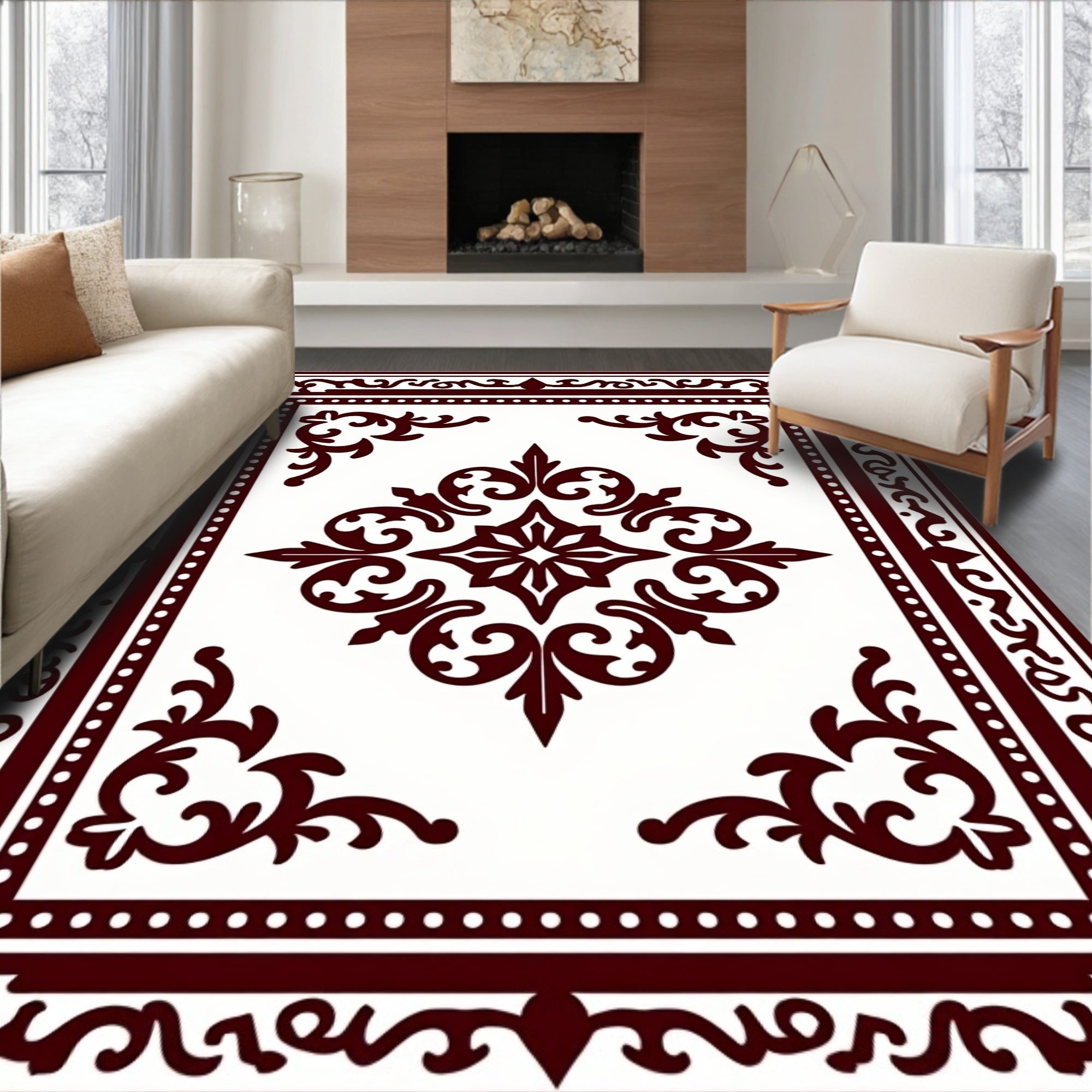 Rich Burgundy Floral Medallion Manor Rug