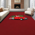 Festive Red Christmas Truck Wreath Accents Rug