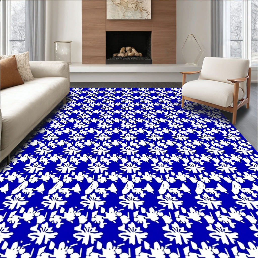 Royal Blue Floral Starburst Scatter Rug