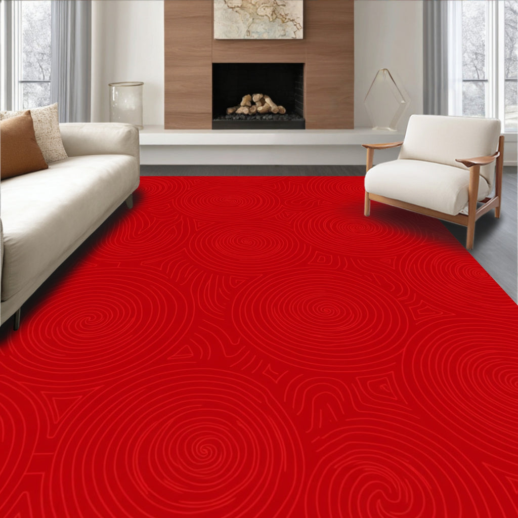 Crimson Swirl Geometric Abstract Rug