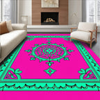 Vibrant Pink Teal Medallion Frame Rug