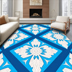 Bold Blue White Floral Diamond Rug