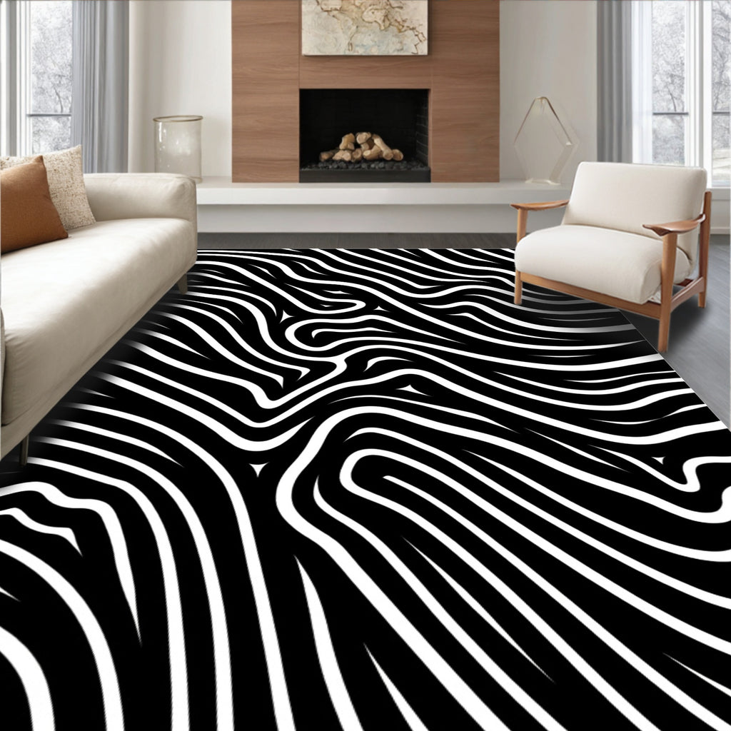 Black White Zebra Stripe Abstract Rug
